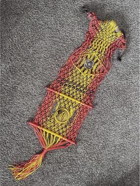 Vintage Macrame Orange & Yellow Driftwood Wall Hanging